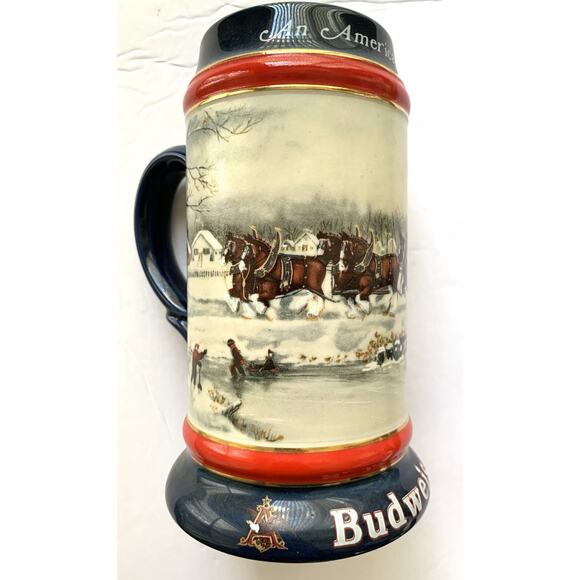 Vintage Anheuser-Busch Clydesdale Horses 1990 Budweiser Holiday Ceramic Stein - Picture 3 of 4